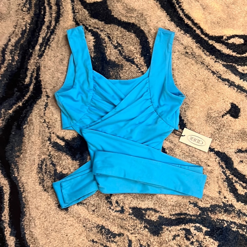 Cider Vibrant Turquoise Wrap Crop Top
